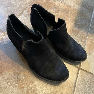 BORN low cutout boots, black suede low heel booties